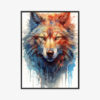 Plakat w ramie Wilk Akwarela Kolorowy portret Premium