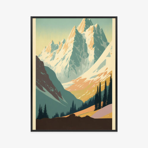 Plakat w ramie Góry Retro Styl vintage krajobraz Premium