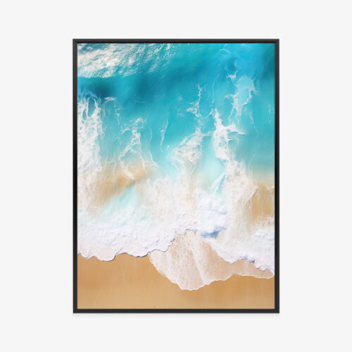 Plakat w ramie Plaża Fale Morskie z lotu ptaka Premium