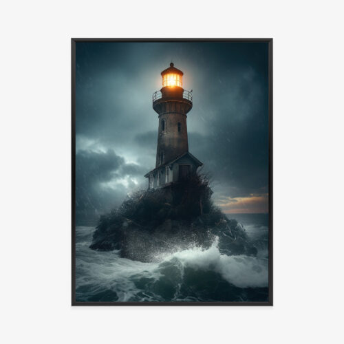 Plakat w ramie Latarnia Burza Dramatyczna scena morska Premium