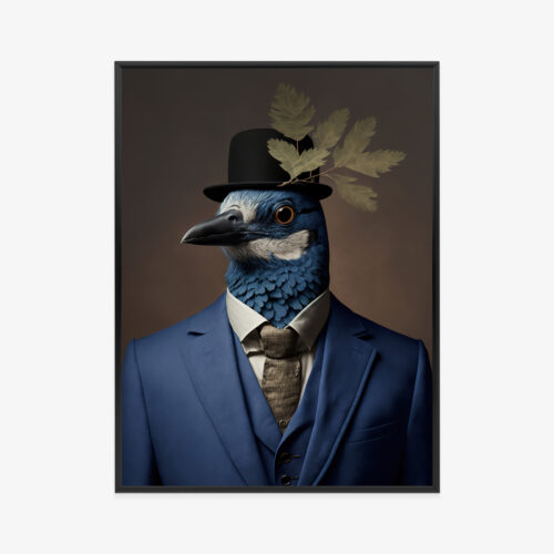 Plakat w ramie Ptak Elegancki Garnitur i kapelusz Premium