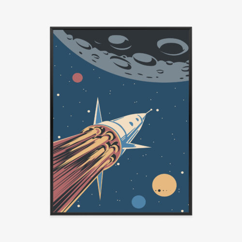 Plakat w ramie rakieta Retro Lot w kosmos Premium