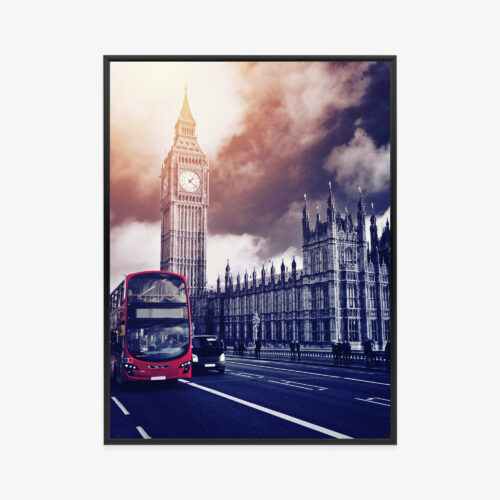 Plakat w ramie Londyn Big Ben Czerwony autobus Premium