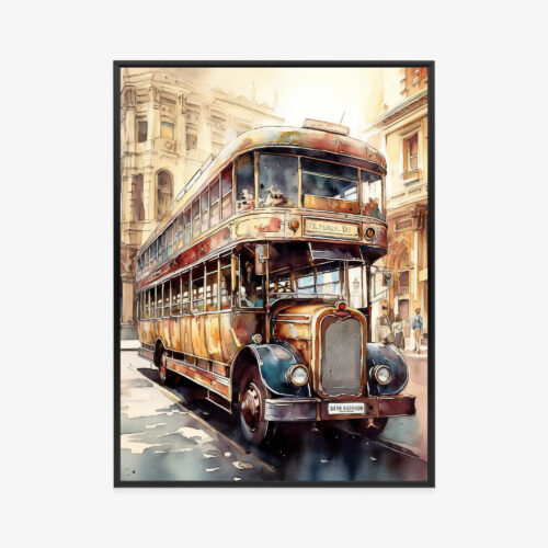 Plakat w ramie Londyn Retro autobus Akwarela miejska Premium