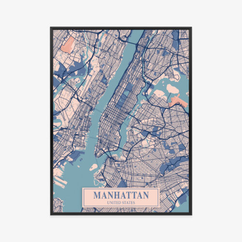 Plakat w ramie Mapa Manhattanu Nowoczesna miejska grafika Premium