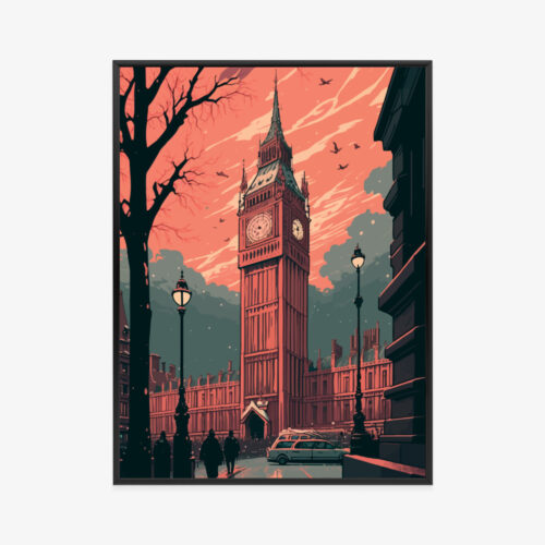 Plakat w ramie Londyn Big Ben Zimowy wieczór Premium