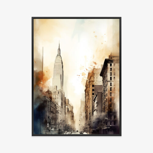 Plakat w ramie Nowy Jork Empire State Akwarela Ulica Premium