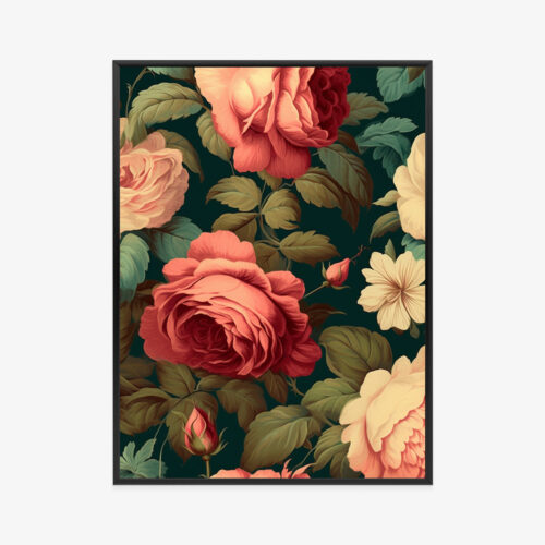 Plakat w ramie Kwiat Róże botaniczny wzór Premium