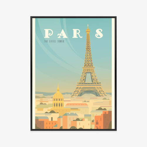 Plakat w ramie Paryż Wieża Eiffla panorama miasta retro Premium