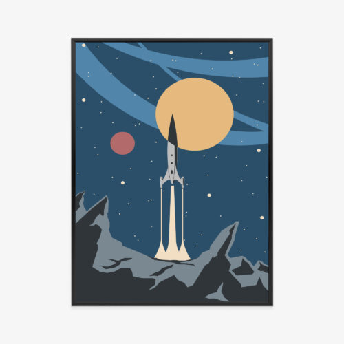 Plakat w ramie rakieta retro kosmos Premium