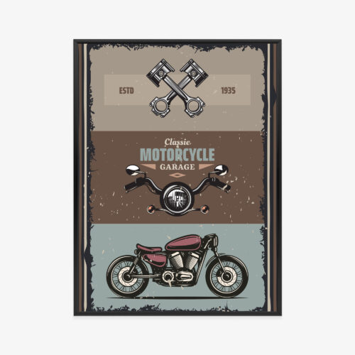 Plakat w ramie motocykl vintage warsztat retro Premium