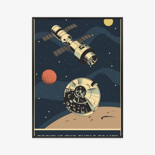 Plakat w ramie kosmos satelita retro science fiction Premium