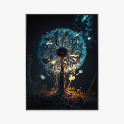Plakat w ramie drzewo dmuchawiec fantazja magiczna noc Premium