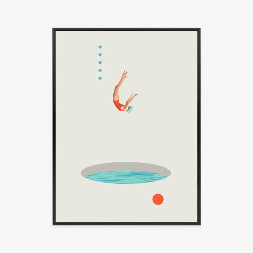 Plakat w ramie kobieta retro skok do wody Premium