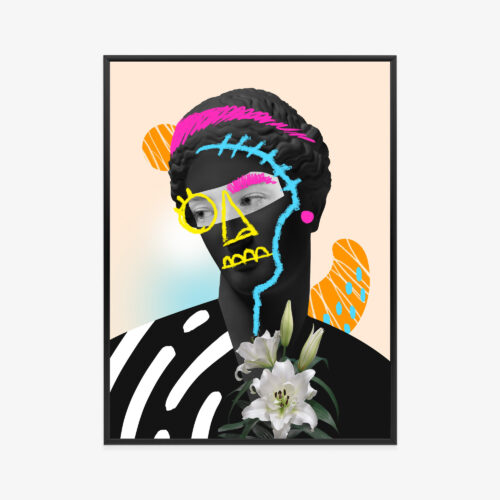 Plakat w ramie pop art antyczna rzeźba z kwiatami Premium