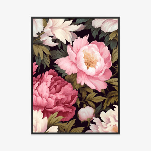 Plakat w ramie kwiat piwonia vintage liście Premium