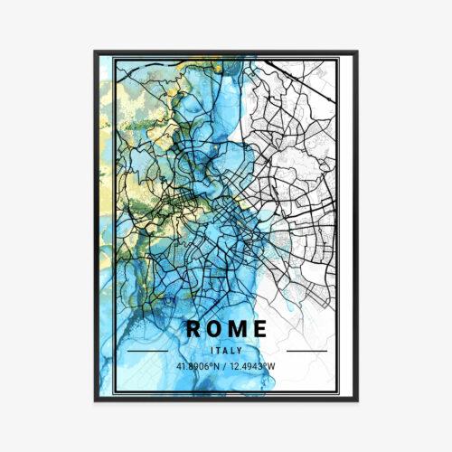 Plakat w ramie mapa Rzym akwarela współczesna Premium