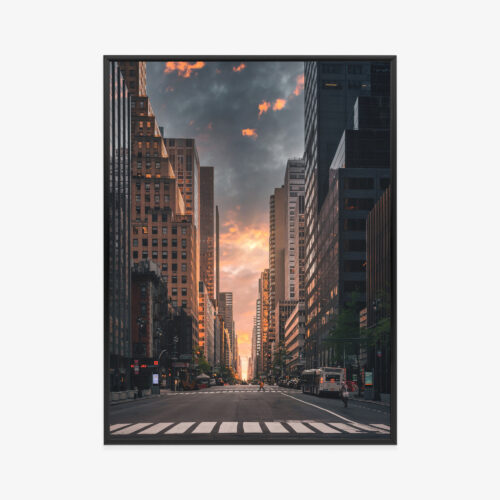 Plakat w ramie Nowy Jork Manhattan zachód słońca ulica Premium