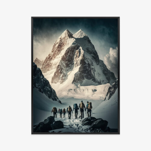 Plakat w ramie góry Podróże alpiniści w śniegu Premium