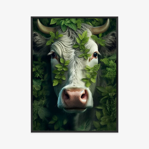 Plakat w ramie krowa Natura liście twarz Premium