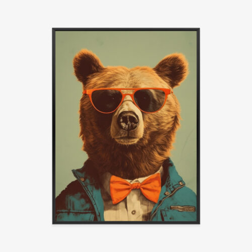 Plakat w ramie Niedźwiedź Stylowy z okularami Premium