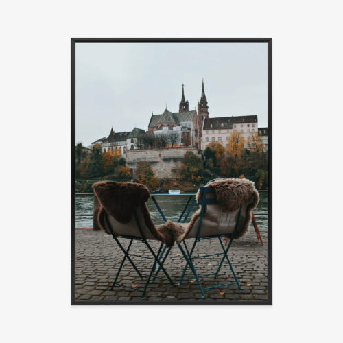 Plakat w ramie Kawiarnia Rzeka Gotycki Kościół Premium