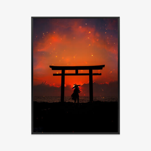 Plakat w ramie Torii Samuraj Zachód słońca Premium