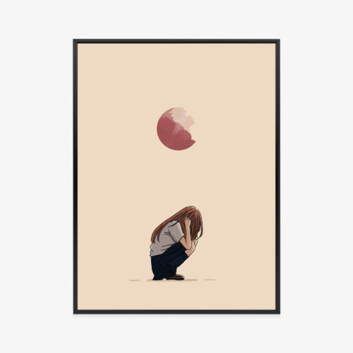 Plakat w ramie dziewczyna skulona ilustracja smutek Premium
