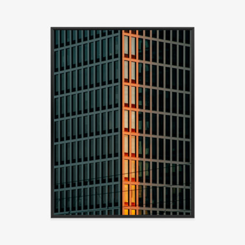 Plakat w ramie architektura wieżowiec zachód słońca Premium