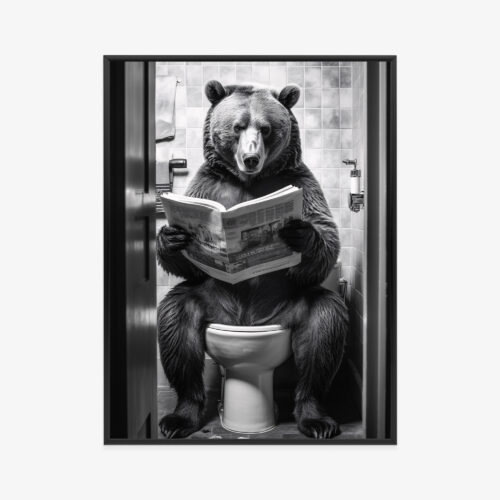Plakat w ramie Niedźwiedź Gazeta Humorystyczna scena Premium
