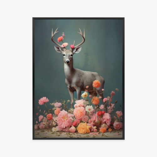Plakat w ramie Jeleń Kwiaty Stylizowana natura Premium